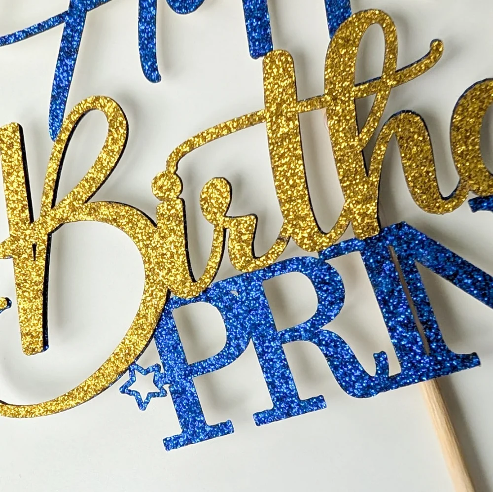 Prince 1st Birthday Cake Topper - Blue/Gold